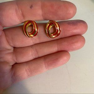 Vintage gold and red coloured studded earrings